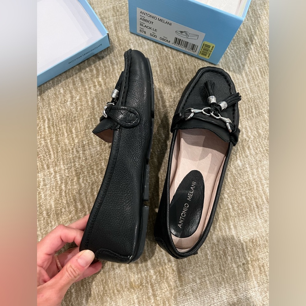 Antonio Melani Size 8 Black Leather Penny Loafers